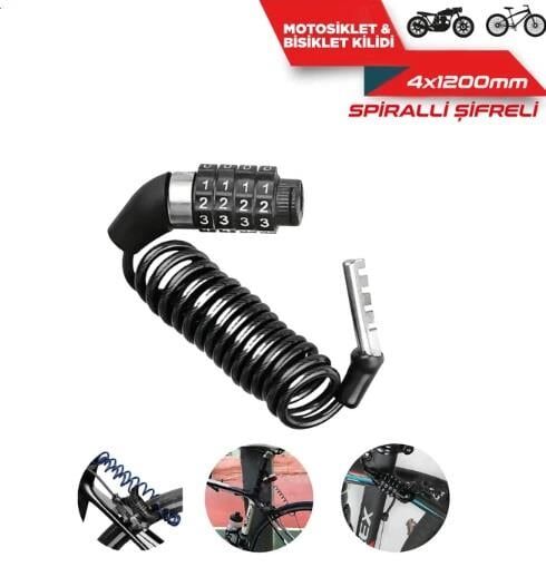 BİSİKLET KİLİDİ ŞİFRELİ SPRALLİ KOD:1740108