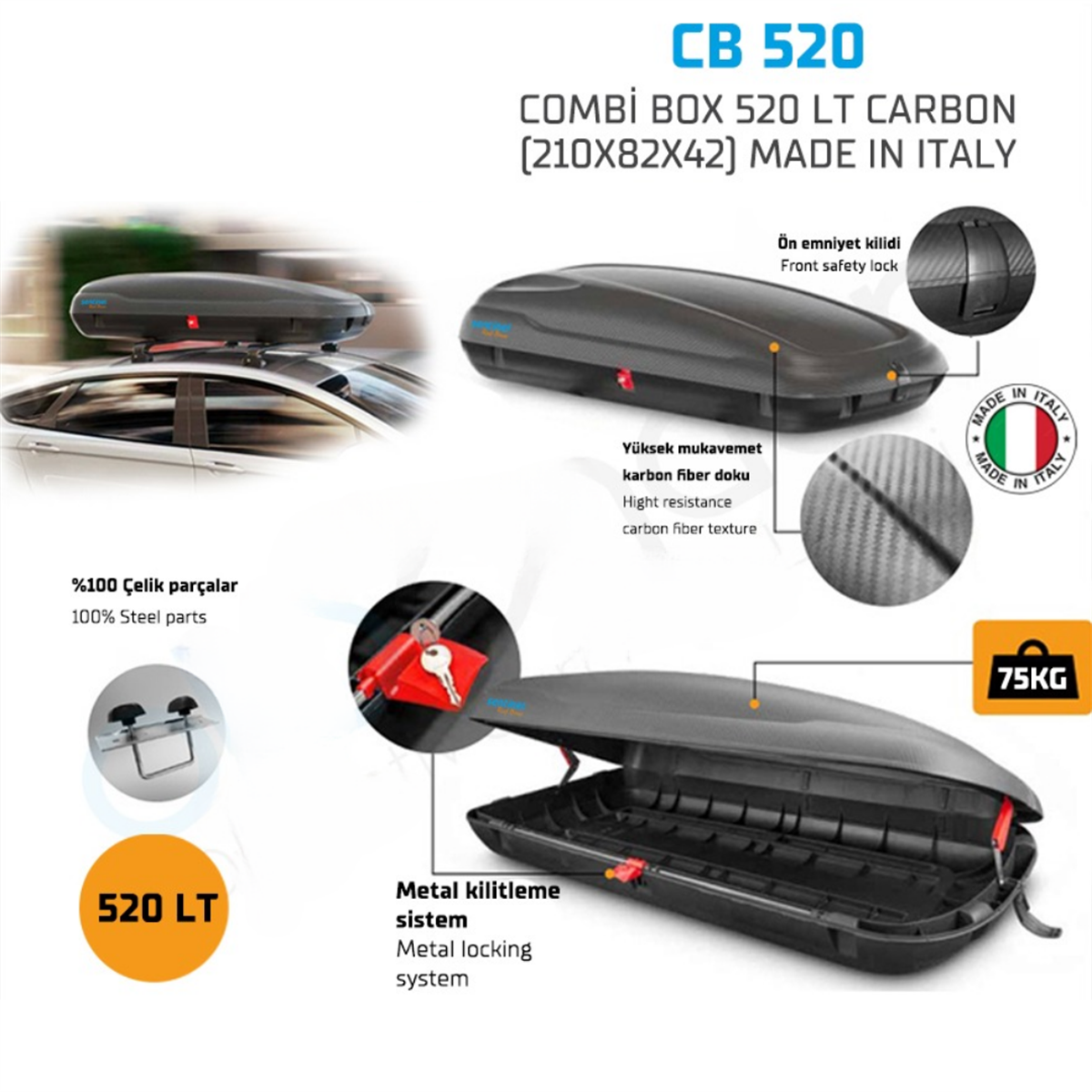 TABUT BAGAJ COMBİ BOX 520 LT KARBON 210X82X42 KOD:CB520