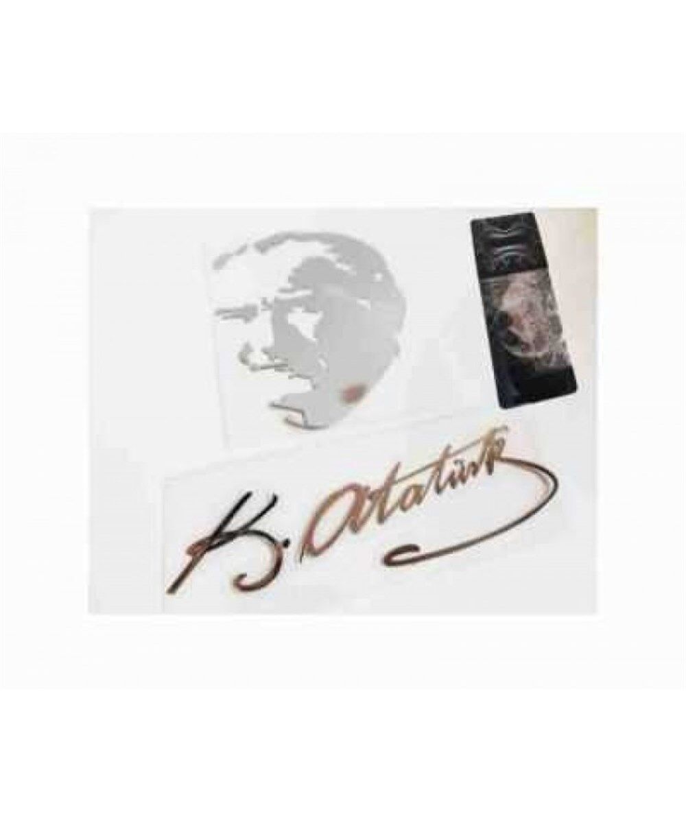 MUSTAFA KEMAL ATATÜRK İMZASI VE SİLÜETİ ÇIKARTMA (KROM) KOD:CS-MK031