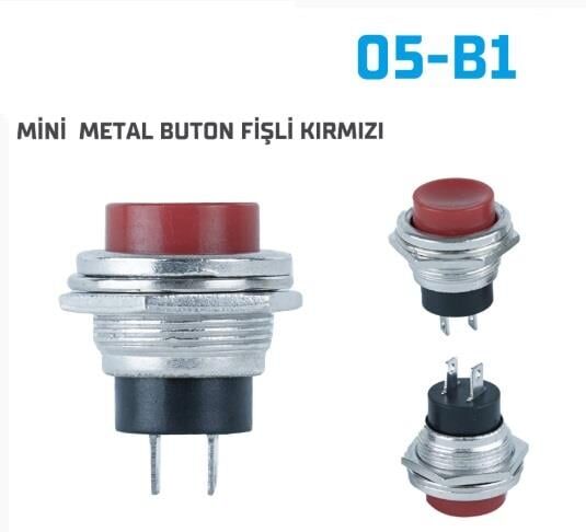 MİNİ METAL BUTON FİŞLİ KIRMIZI 10LU 05-B1