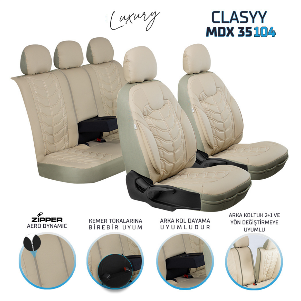 KOLTUK KILIFI KOMPLE DERİ CLASSY BEJ KOD:MDX35-104